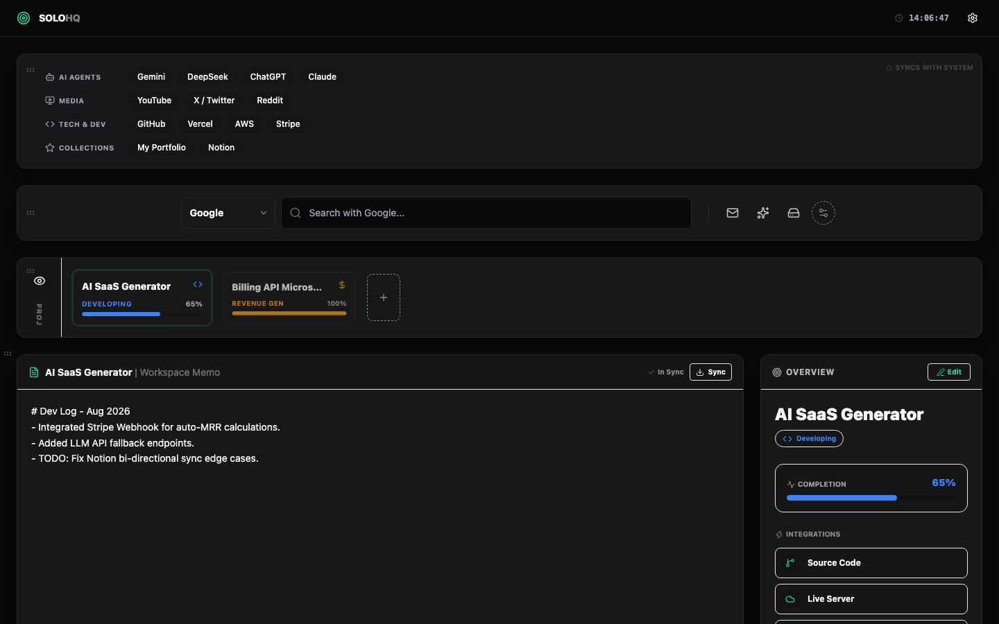 Official SoloHQ workspace interface